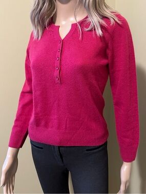 Women’s Fuchsia Pink Button Henley Cashmere Sweater